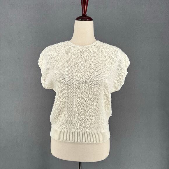 Vintage Worthington Striped Knit Cap Sleeve Sweater Womens M White Boxy Boho - Picture 1 of 13